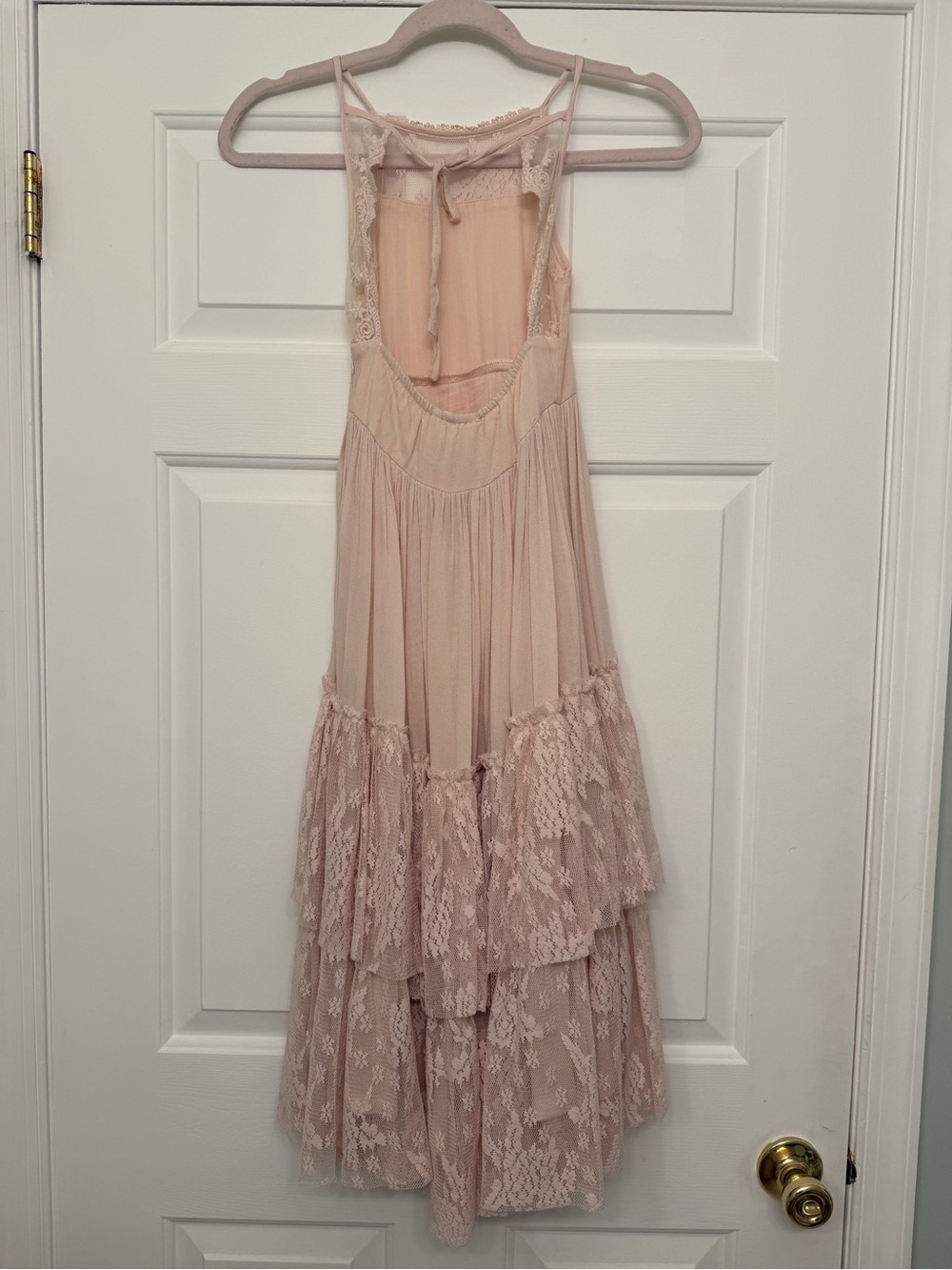 Joyfolie Catrin Dusty Blush Lace Tiered Halter Dress - Picture 2 of 5